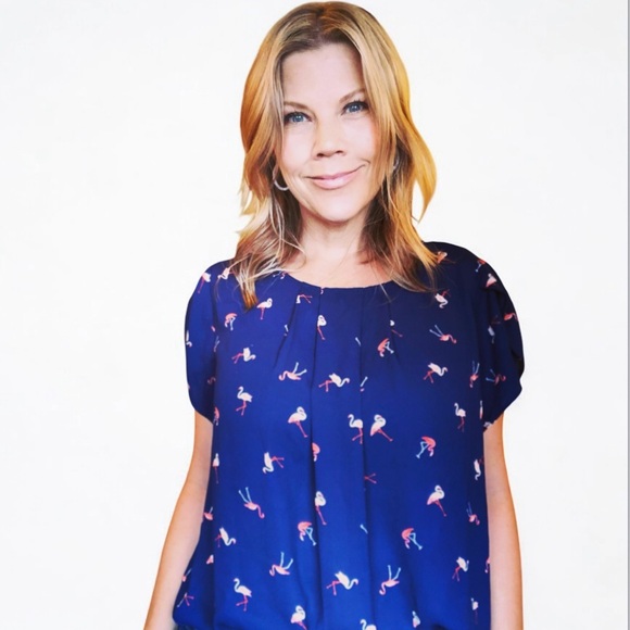 Navy Flamingo Print Women's Top - Picture 1 of 7
